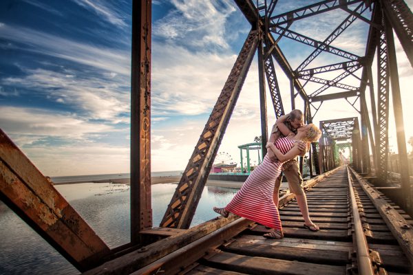 Cinematic engagement session at the famous Santa Cruz bridge by Matthew Leland Photography