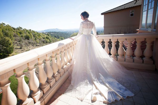 Vintage style hand made wedding gown by Dainty Rascal at a Napa Valley estate wedding by Matthew Leland Photography