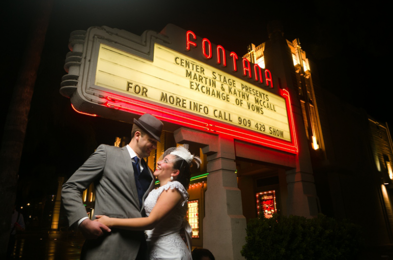 Fun movie theater wedding in Fontana by Matthew Leland Photography