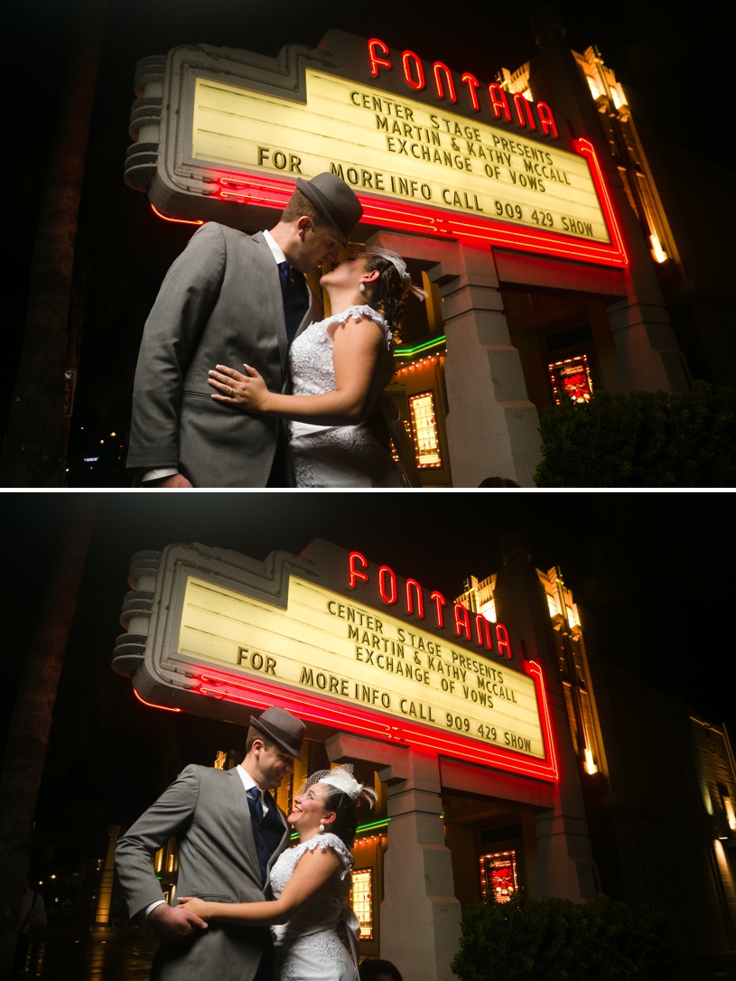 Film Noir Wedding Photography in front of the Fontana Theater