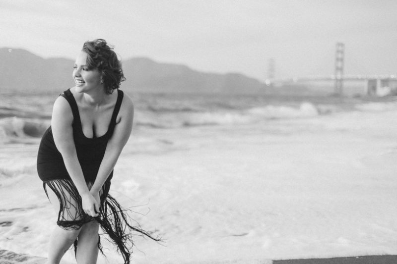 Sunset boudoir session of Elly Mayday at Baker Beach in San Francisco by Matthew Leland