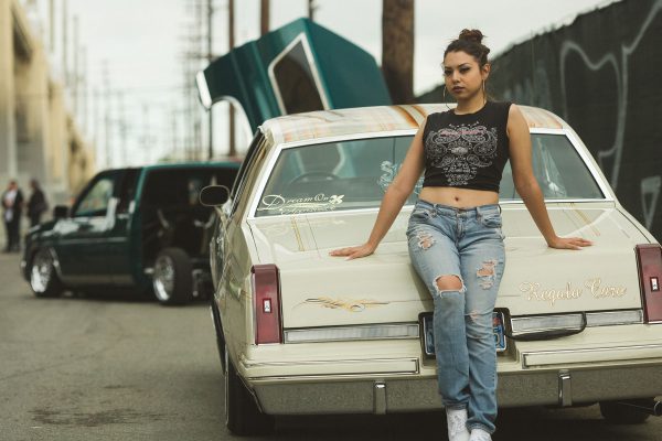 Model portfolio with a classic Cadillac at the Los Angeles River by Matthew Leland Photography